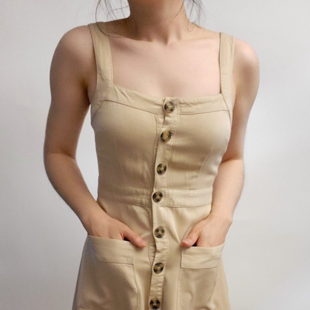 new Forever 21 Tan Rayon button up tan safari trench summer dress XS